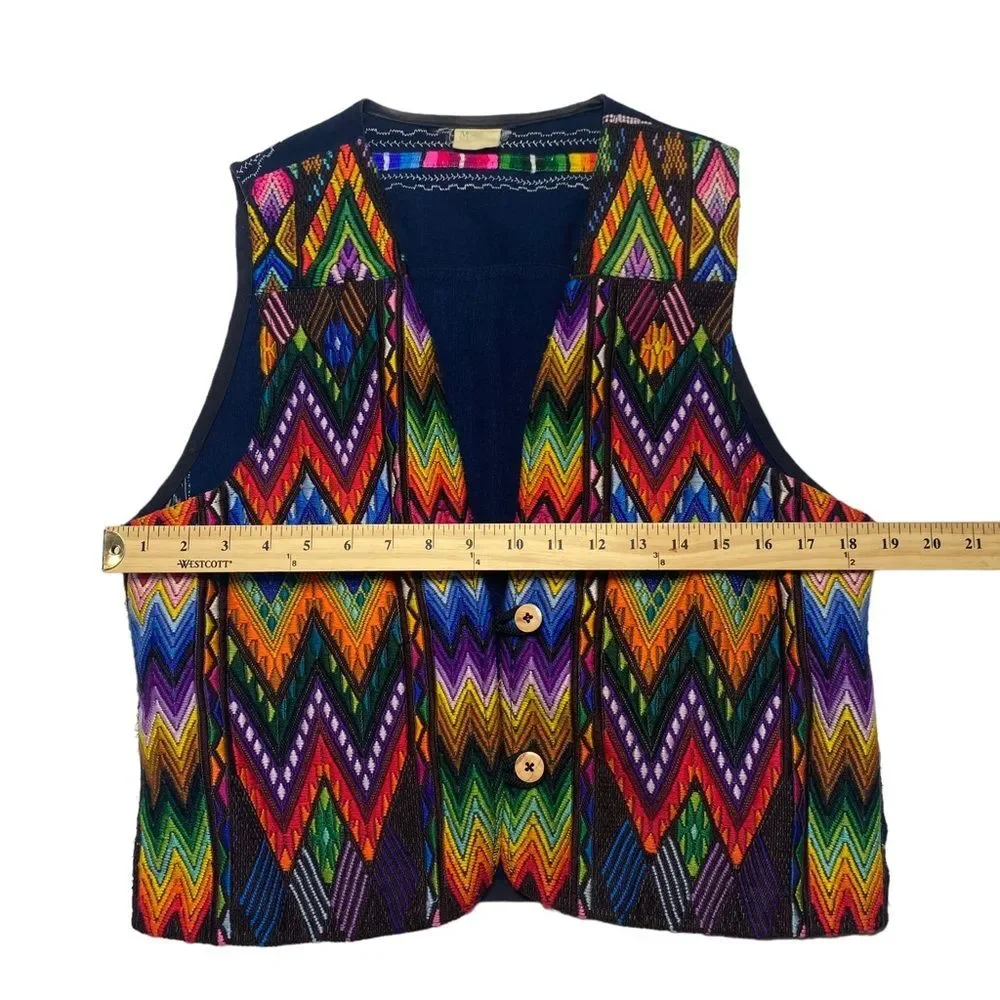 Vintage Colorful Woven Southwestern Two Button Vest Sz M - Picture 5 of 12
